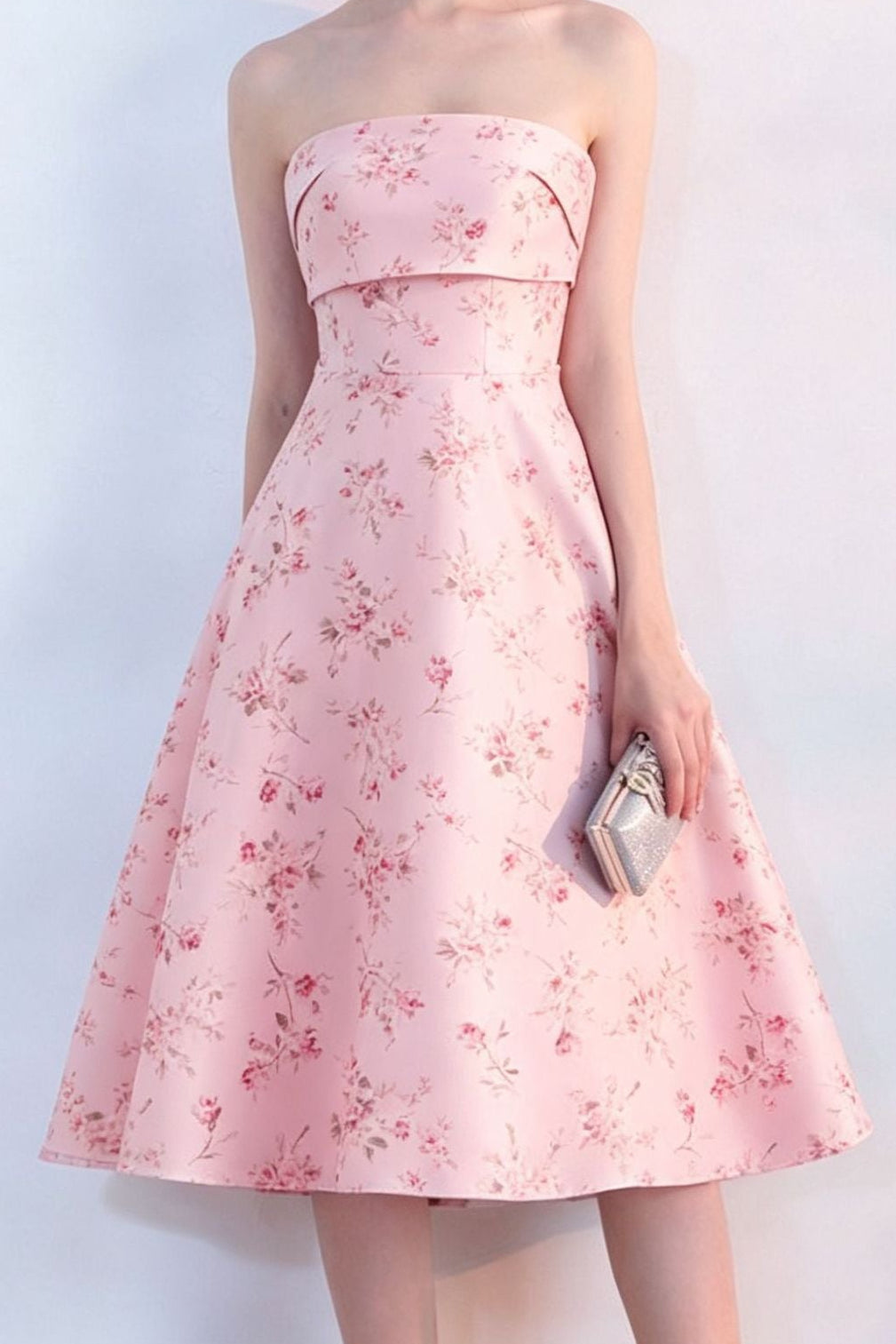FLORAL STRAPLESS MIDI DRESS FOR PARTY