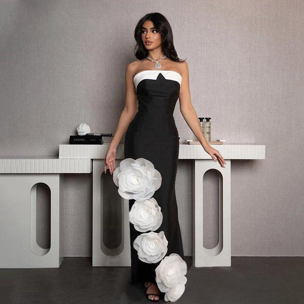 MAKALA 3D FLOWER FISHTAIL MAXI BANDAGE DRESS