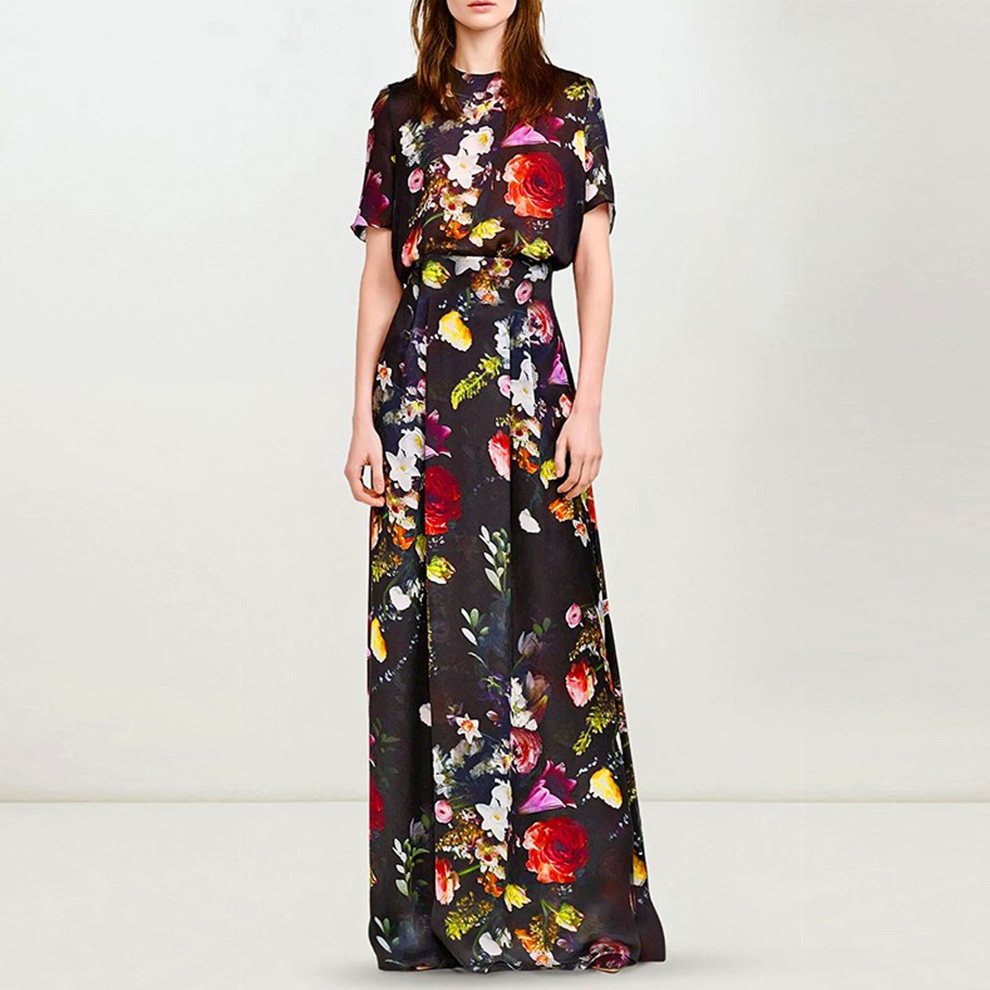 FLORAL SHORT SLEEVE MAXI DRESS FOR SUMMER