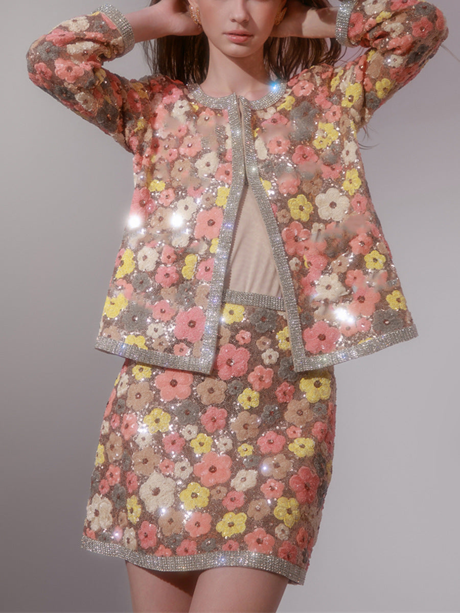 FLORAL DIAMOND TOP & MINI SKIRT SET PINK