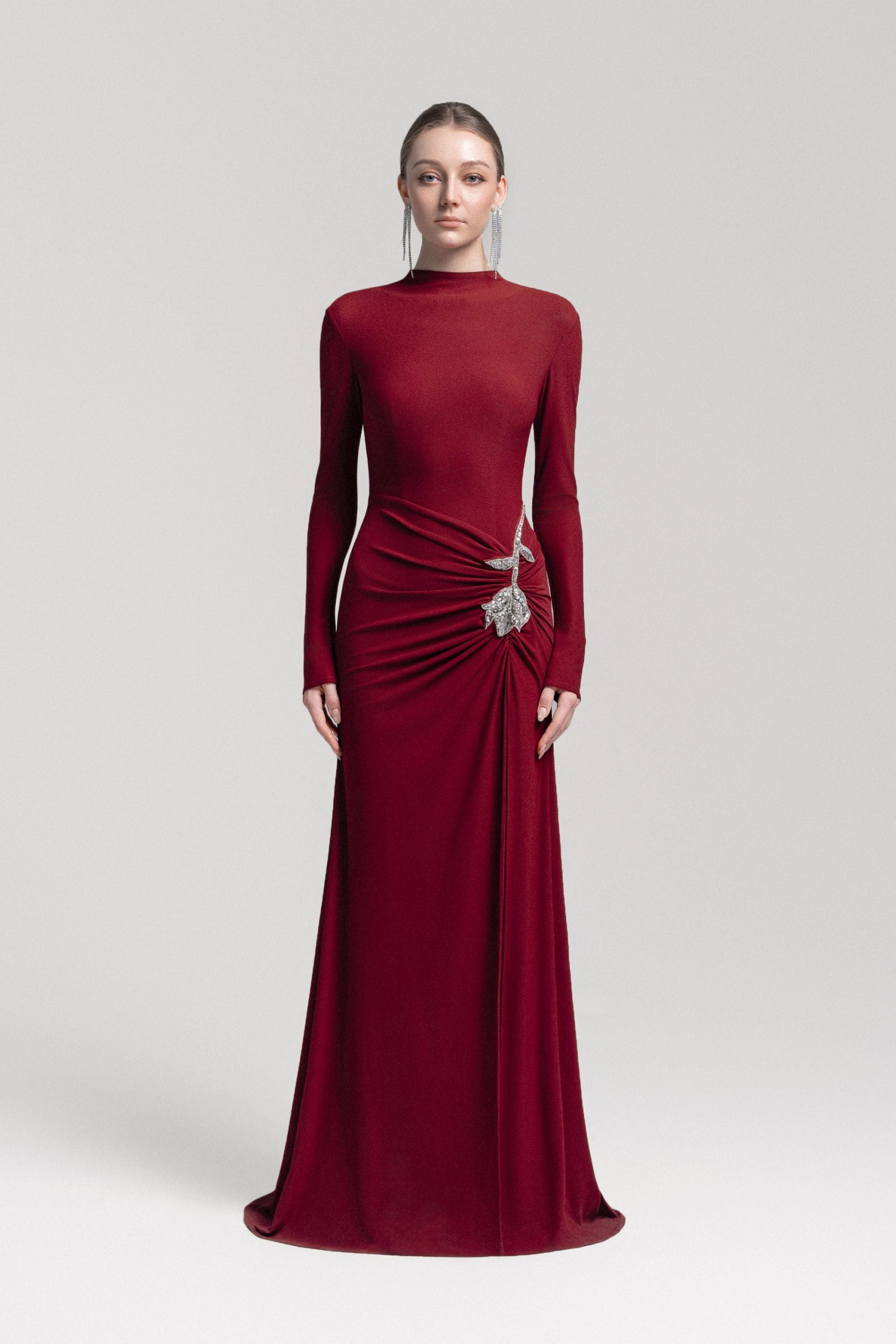 RED ROSE EMBELLISHED SHEATH GOWN, WEDDING GUEST