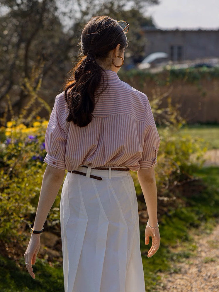 BLEND STRIPE SHORT SLEEVE SHIRT FOR CASUAL WORK