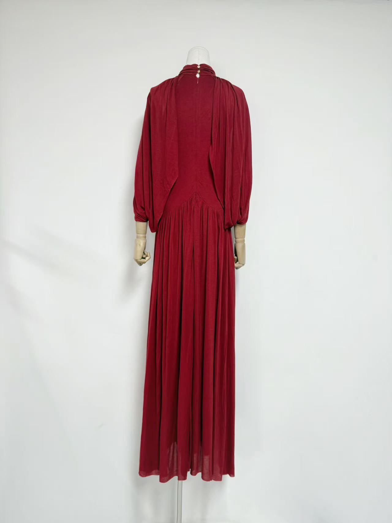 LEONA RED CAPE SLEEVE KNIT MAXI DRESS