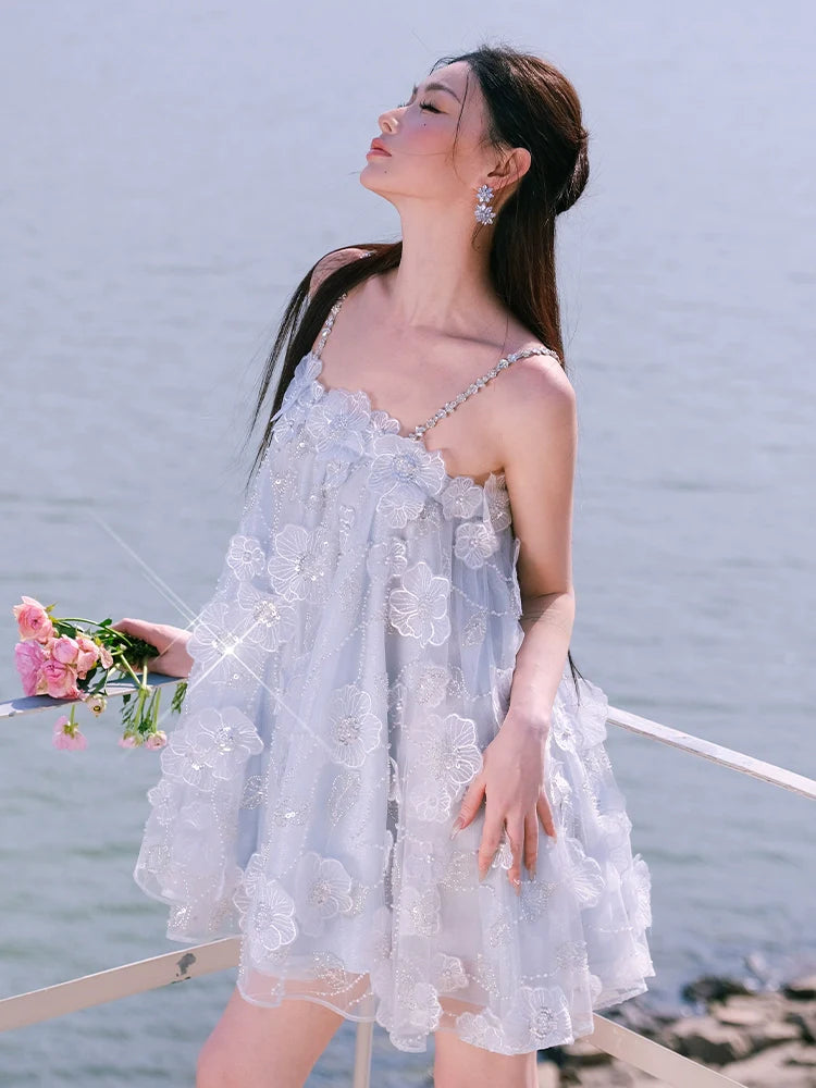 TUTU LIGHT BLUE SLEEVELESS FLOWER DOLL DRESS
