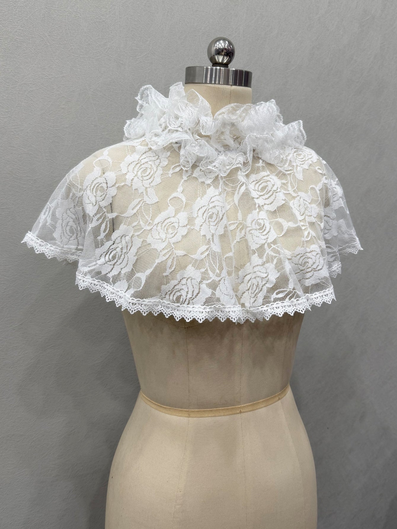 ROSE FLORAL LACE RUFFLE CAPE SHRUG FOR WEDDING