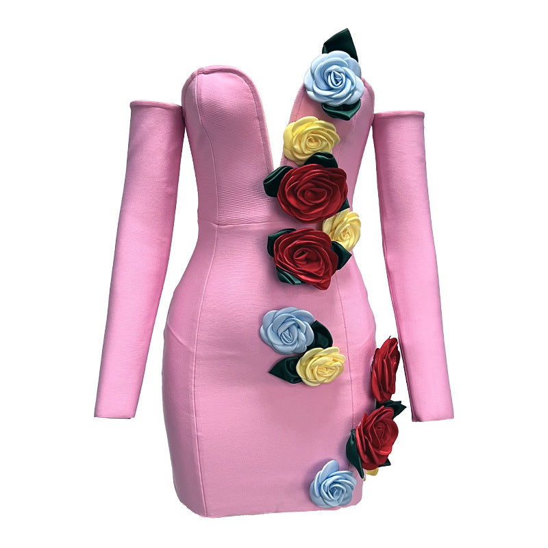 EIGRA 3D FLOWER TUBE MINI PARTY DRESS