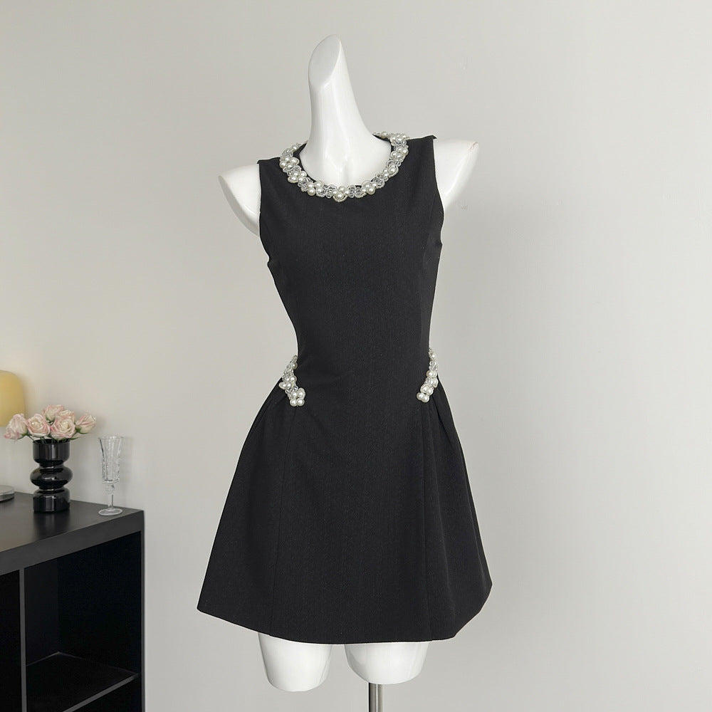 ALANI PEARL SLEEVELESS MINI DRESS - BLACK