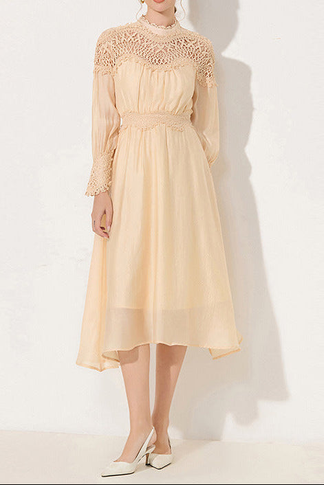 CECILIA APRICOT LANTERN SLEEVE MIDI DRESS FOR WEDDING