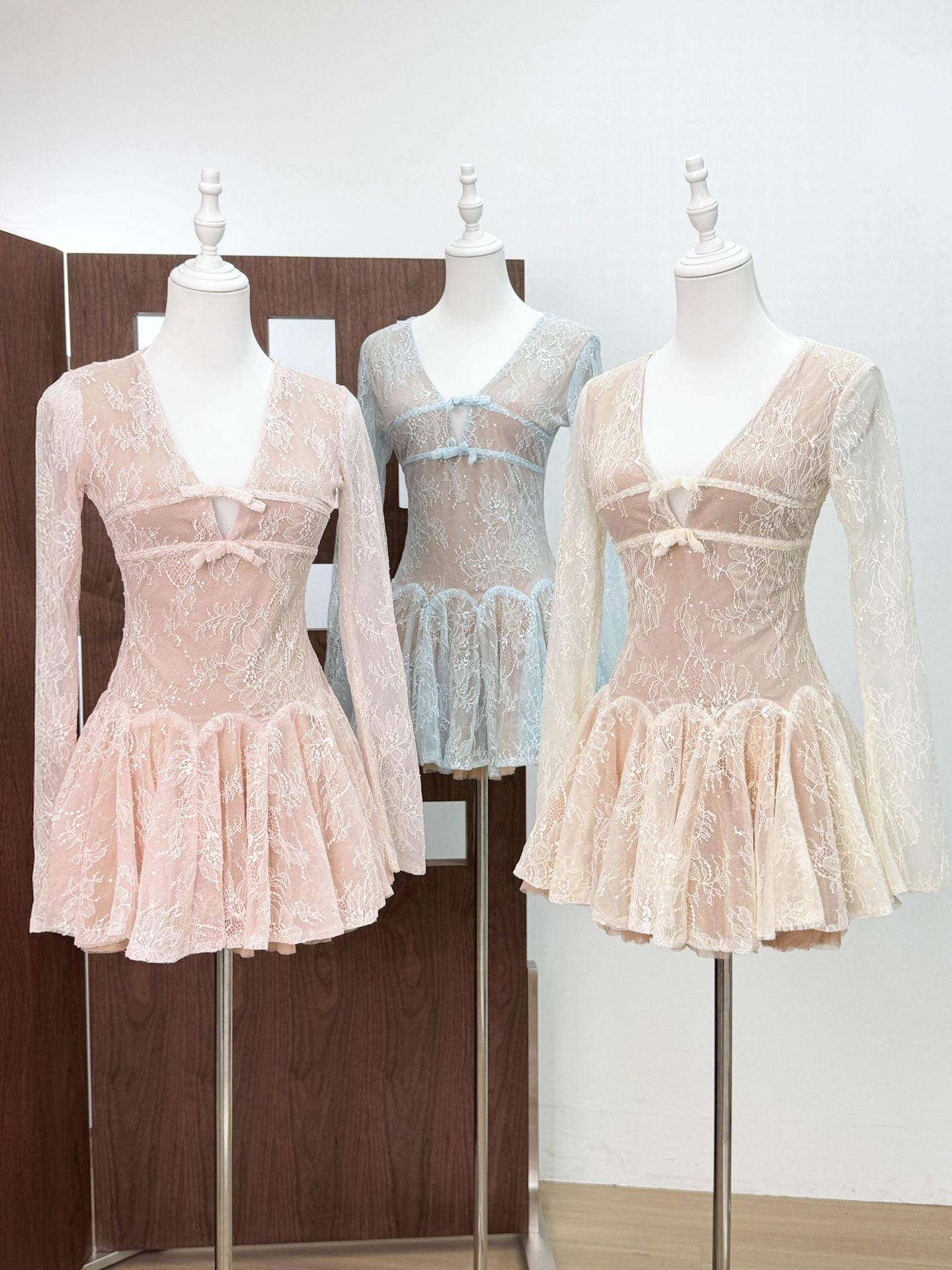 EILEEN PINK LACE A-LINE MINI DRESS
