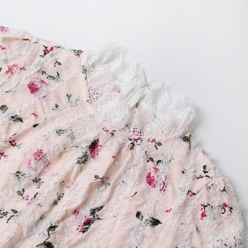SEBASTIANE WHITE LACE-TRIM FLORAL MIDI DRESS