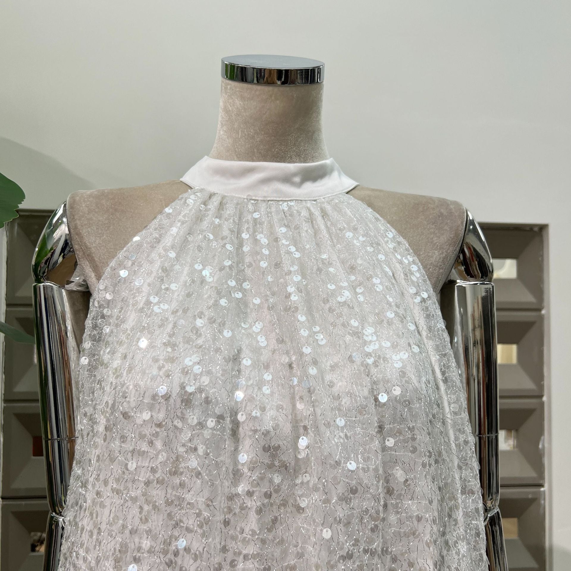 GEMMA SEQUIN SLEEVELESS BOWKNOT MINI WHITE DRESS