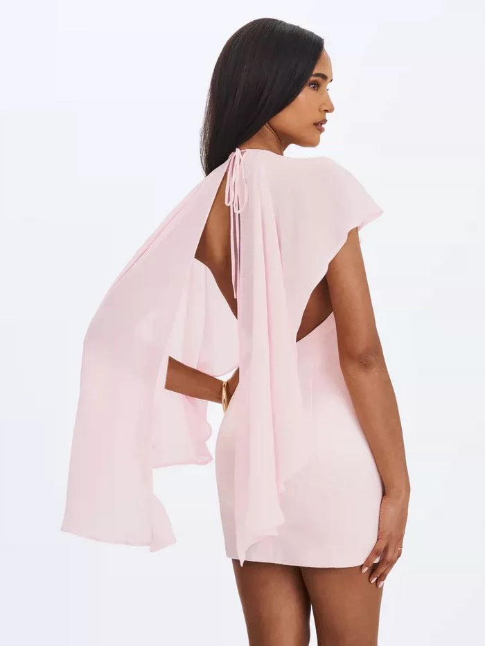 CAPE OVERLAY BODYCON MINI DRESS PINK