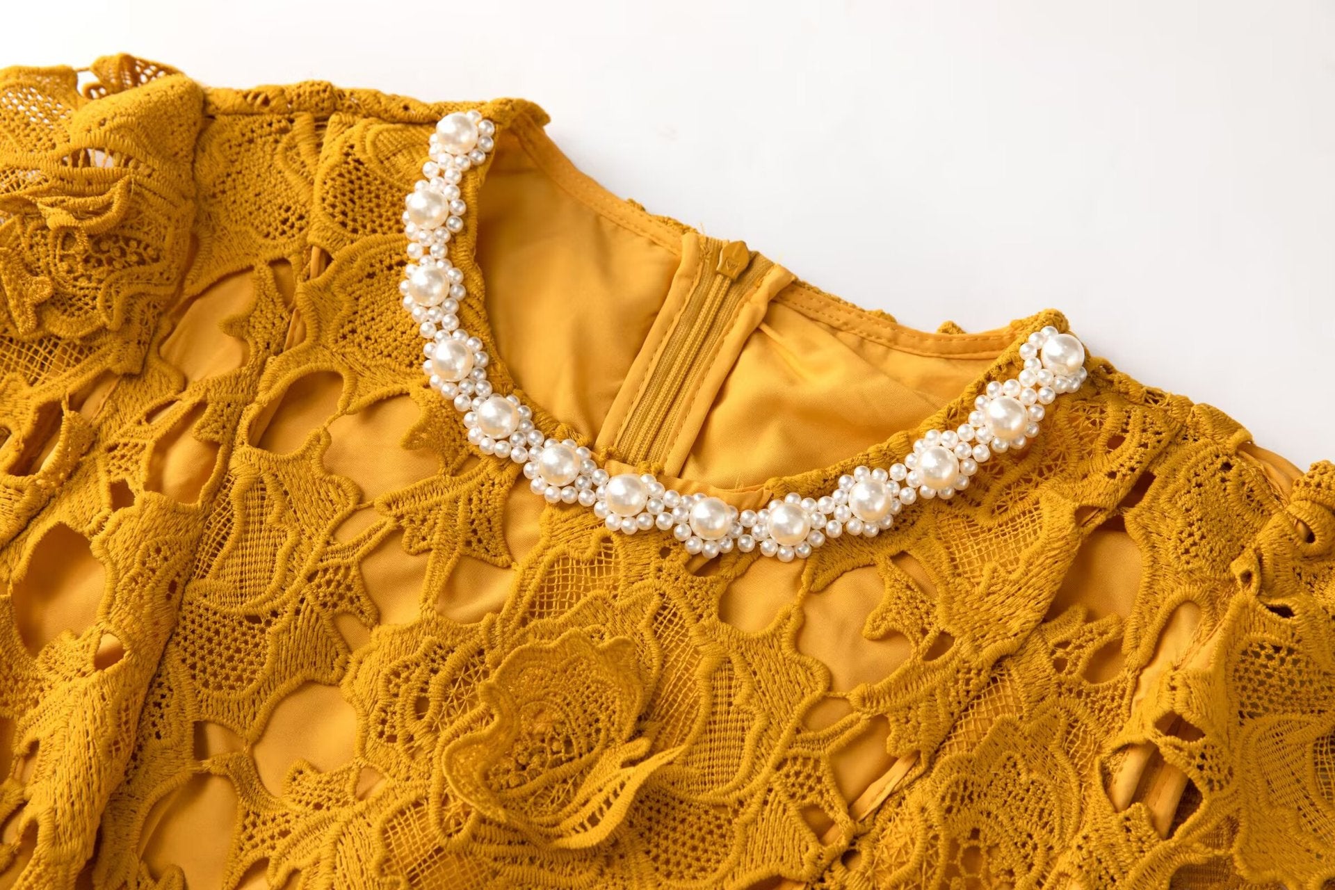 ORANGE BEADED CROCHET MINI DRESS, HOLLOW PARTY