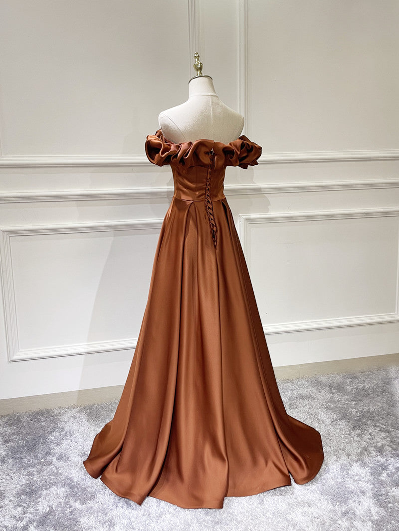 A-LINE OFF-SHOULDER SATIN DRESS FOR WEDDING GUEST