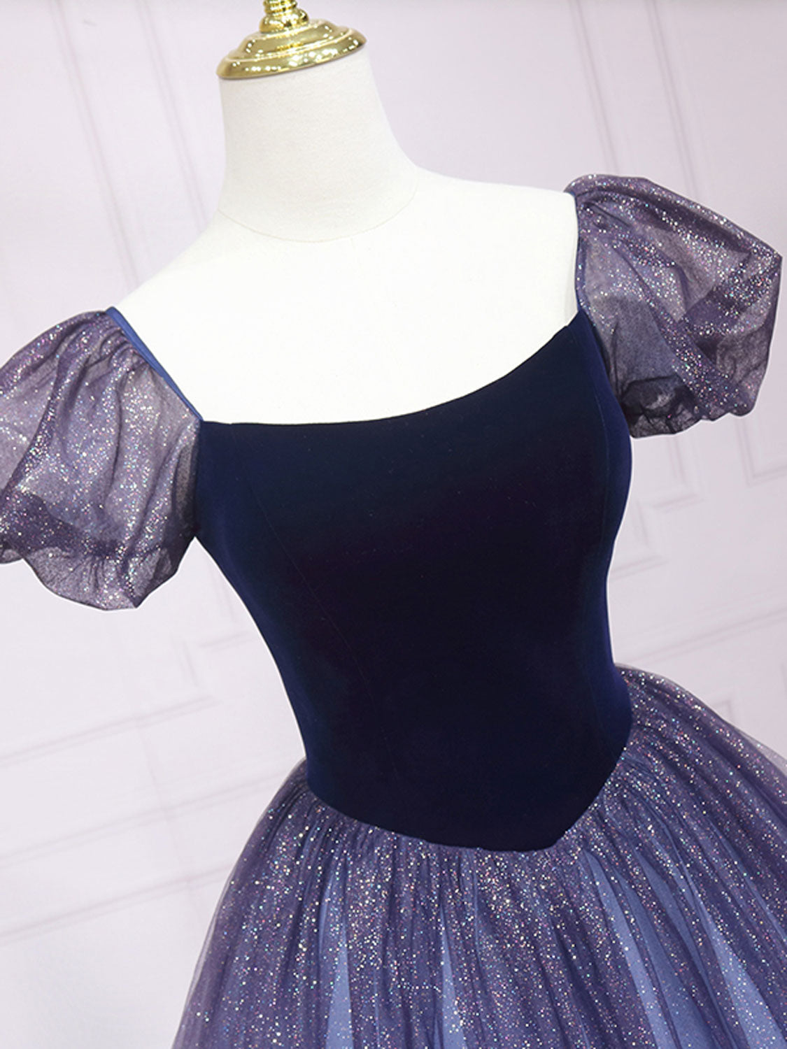 PURPLE TULLE A-LINE MAXI DRESS FOR WEDDING GUEST