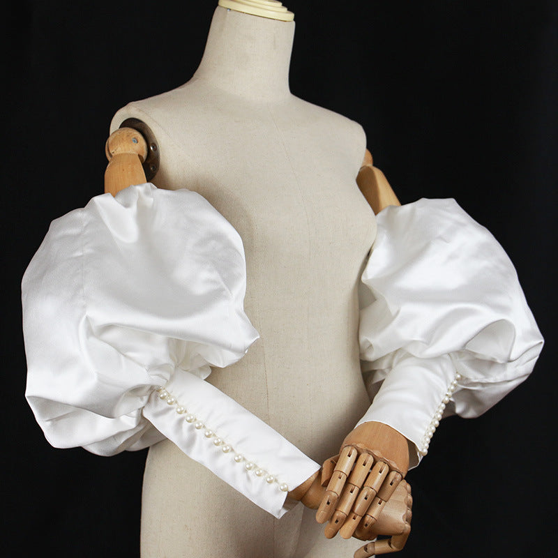 DETACHABLE SATIN PUFF PEARL CUFF SLEEVES