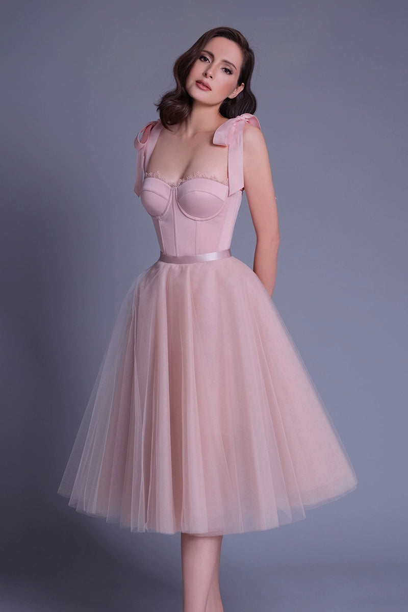 PINK UMBRELLA MIDI DRESS FOR WEDDING GUEST