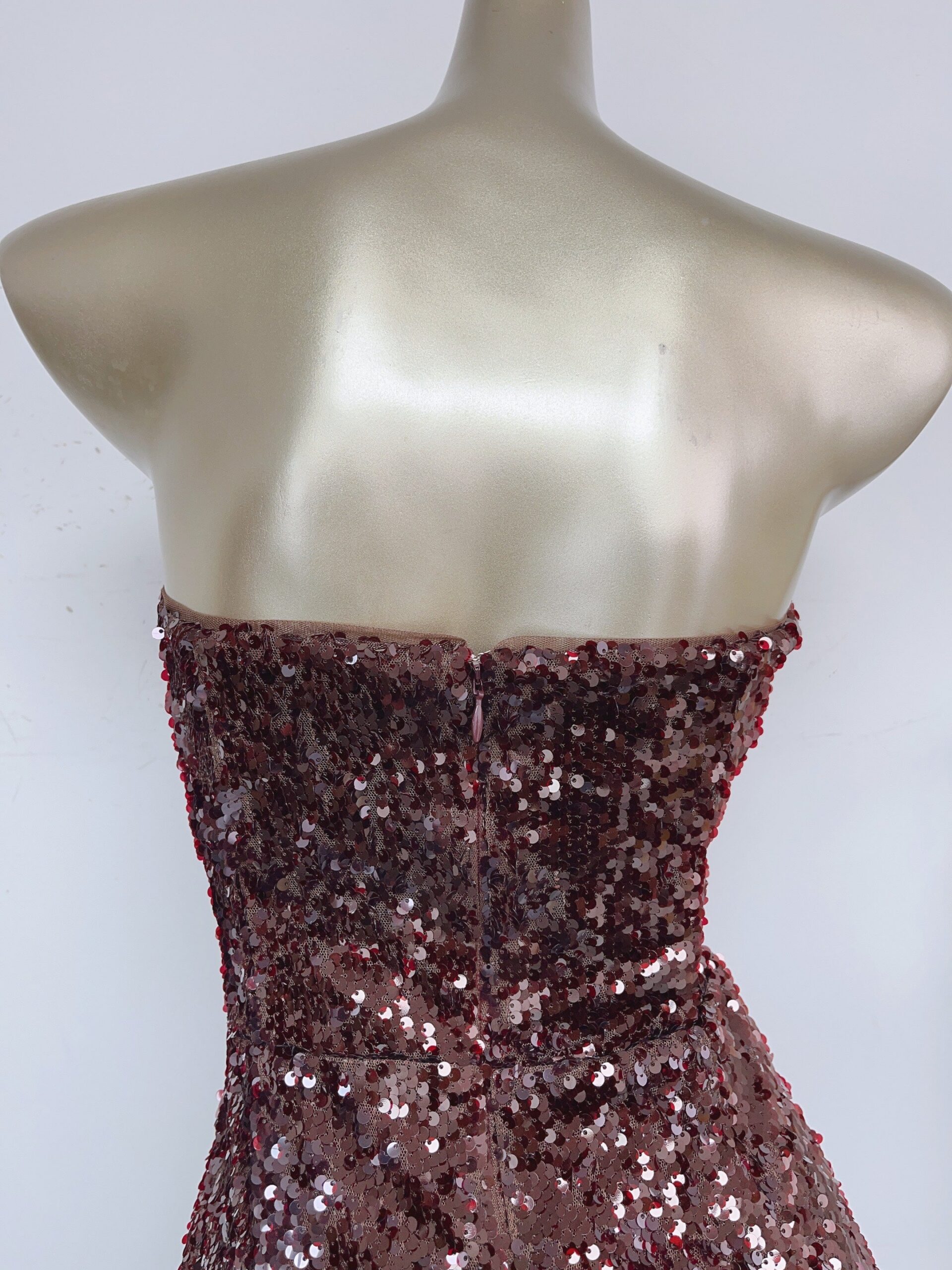 STRAPLESS BURGUNDY SEQUIN MINI DRESS, COCKTAIL PARTY