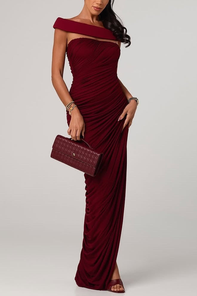 O1CN01gX2ENF1DRbUMCHPj7__2203467220213-0-cib BURGUNDY OFF-SHOULDER ASYMMETRICAL DRAPED HIGH SLIT MAXI DRESS