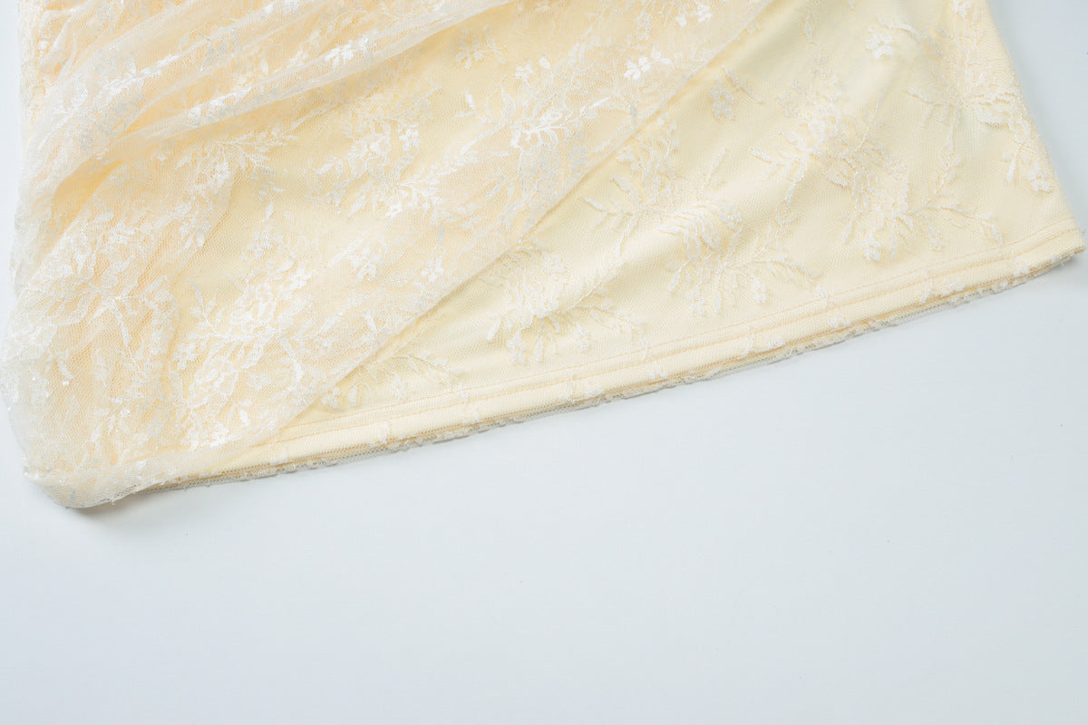 MEROY STRAPLESS YELLOW LACE MINI DRESS FOR PARTY