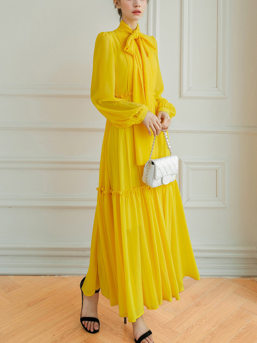 YELLOW SWING DRESS LONG SLEEVE CASUAL OCCASION
