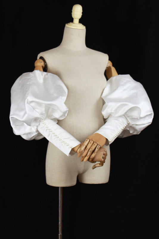 DETACHABLE SATIN PUFF PEARL CUFF SLEEVES
