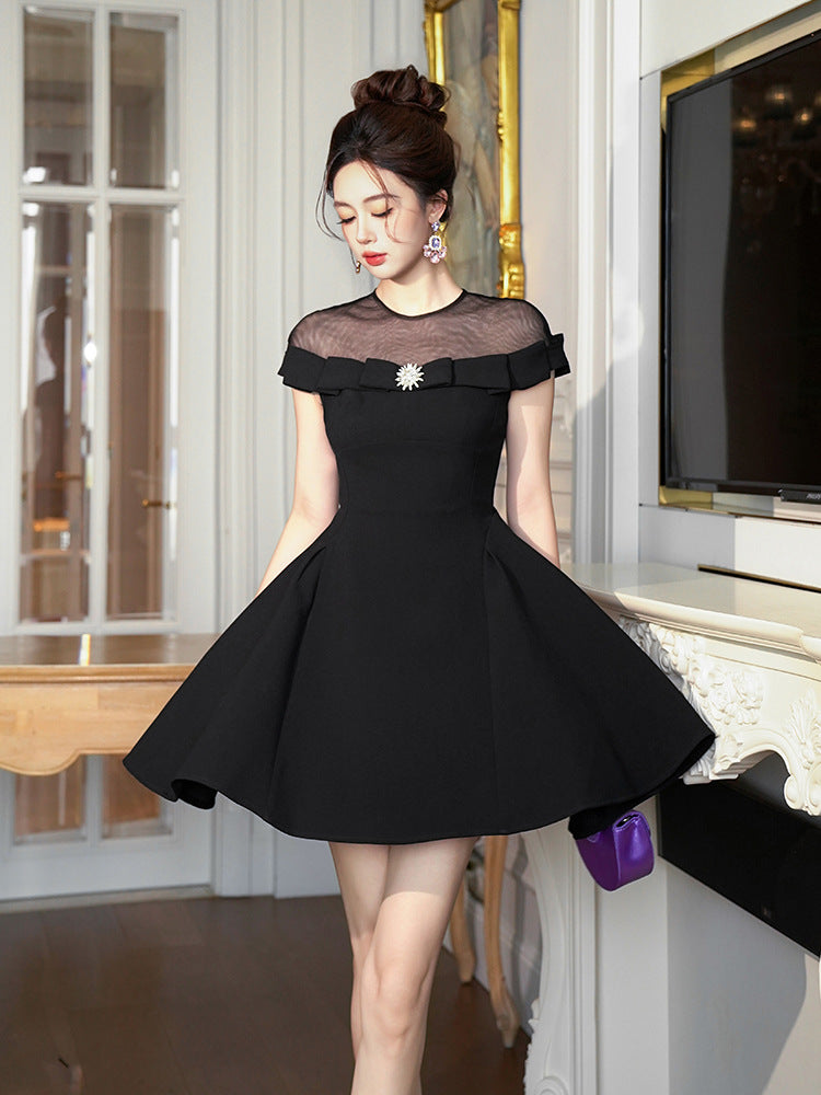 MOLLY BLACK TULLE OFF-SHOULDER A-LINE MINI DRESS