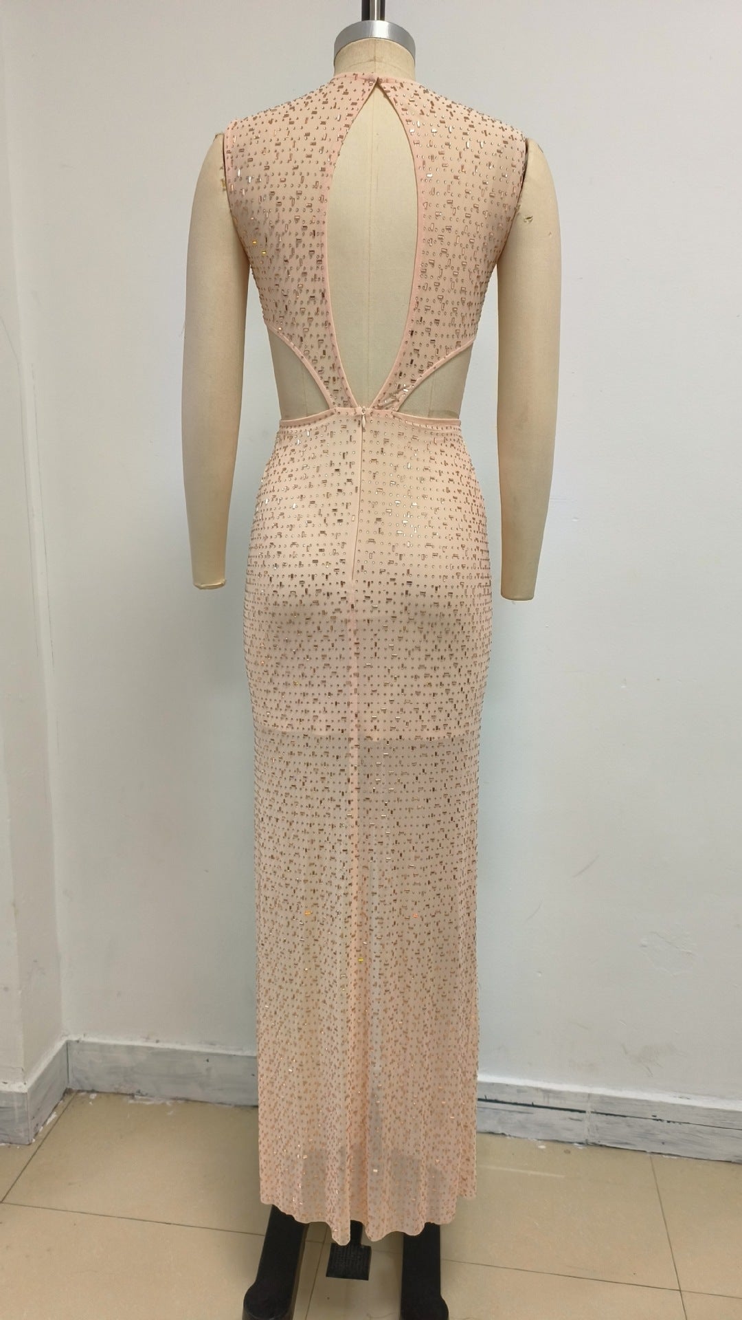 VIVIEN SEQUIN CUTOUT MAXI DRESS APRICOT