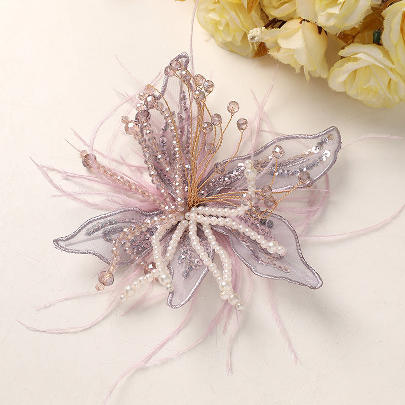 WHITE LACE PEARL CRYSTAL FLOWER HEADWEAR WEDDING CLAW CLIP