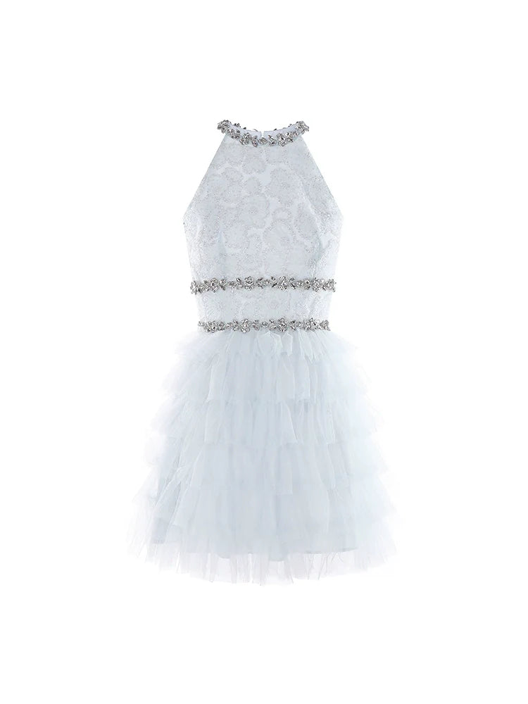 SLEEVELESS HALTER LAYERED PARTY DRESS