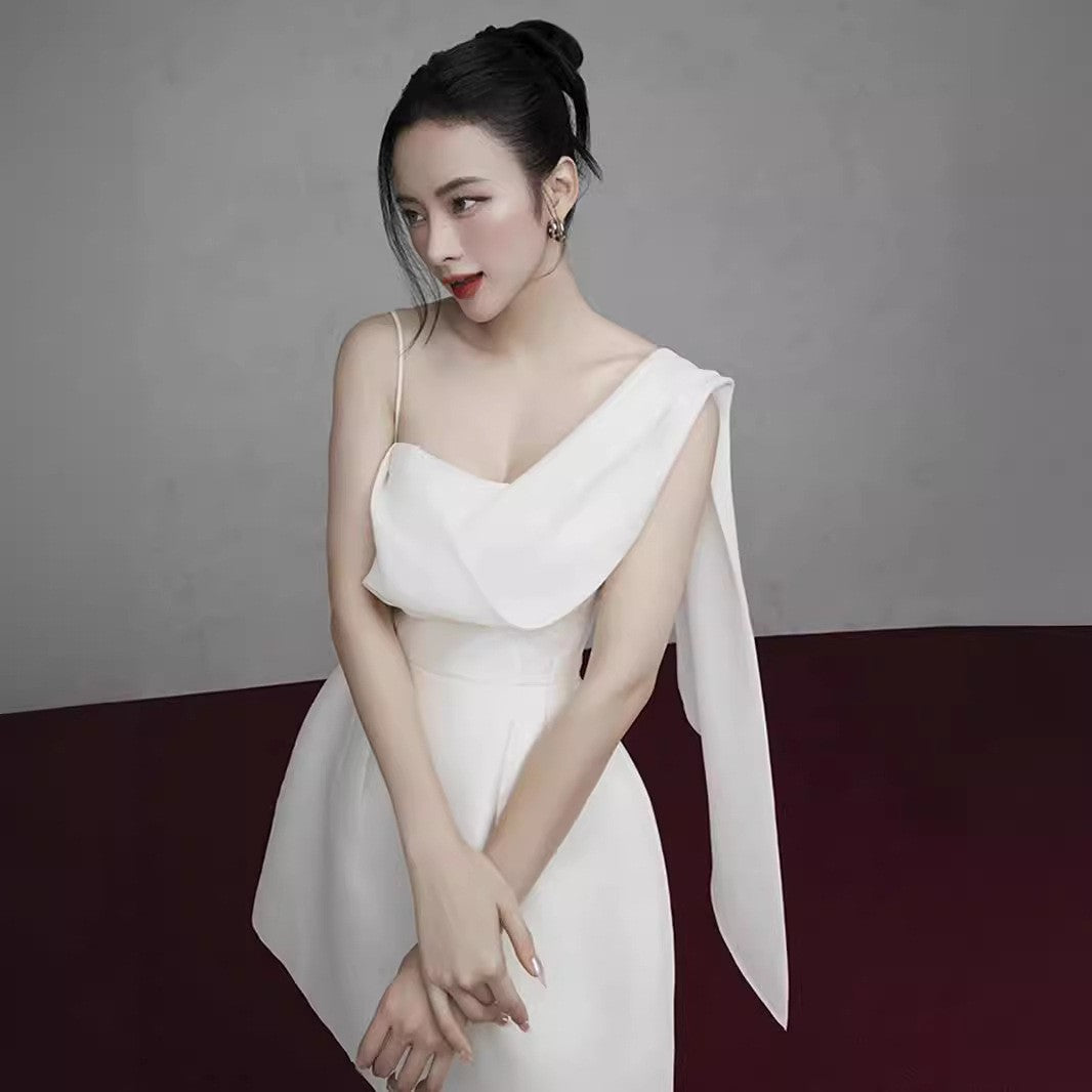 WHITE ASYMMETRICAL ONE-SHOULDER MINI DRESS