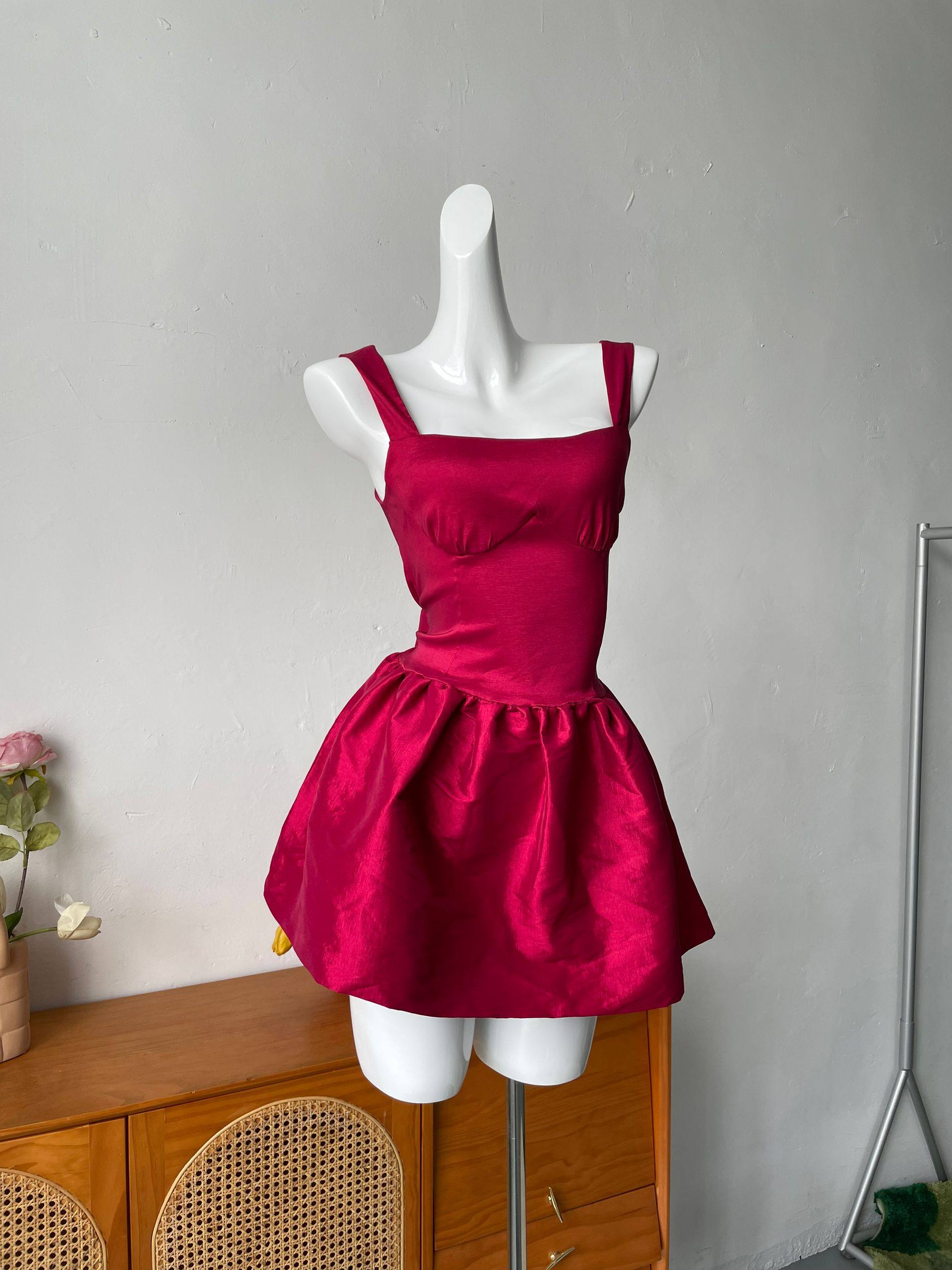 RED SLEEVELESS CAMI MINI DRESS FOR PARTY