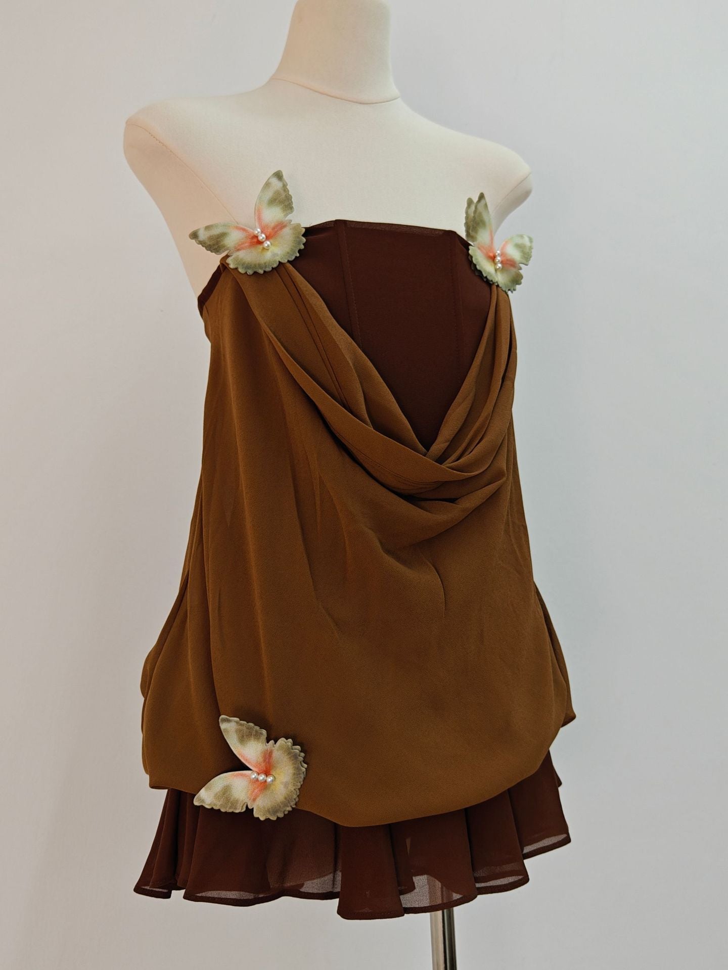 BROWN 3D BUTTERFLY TUNIC & MINI SKIRT SET