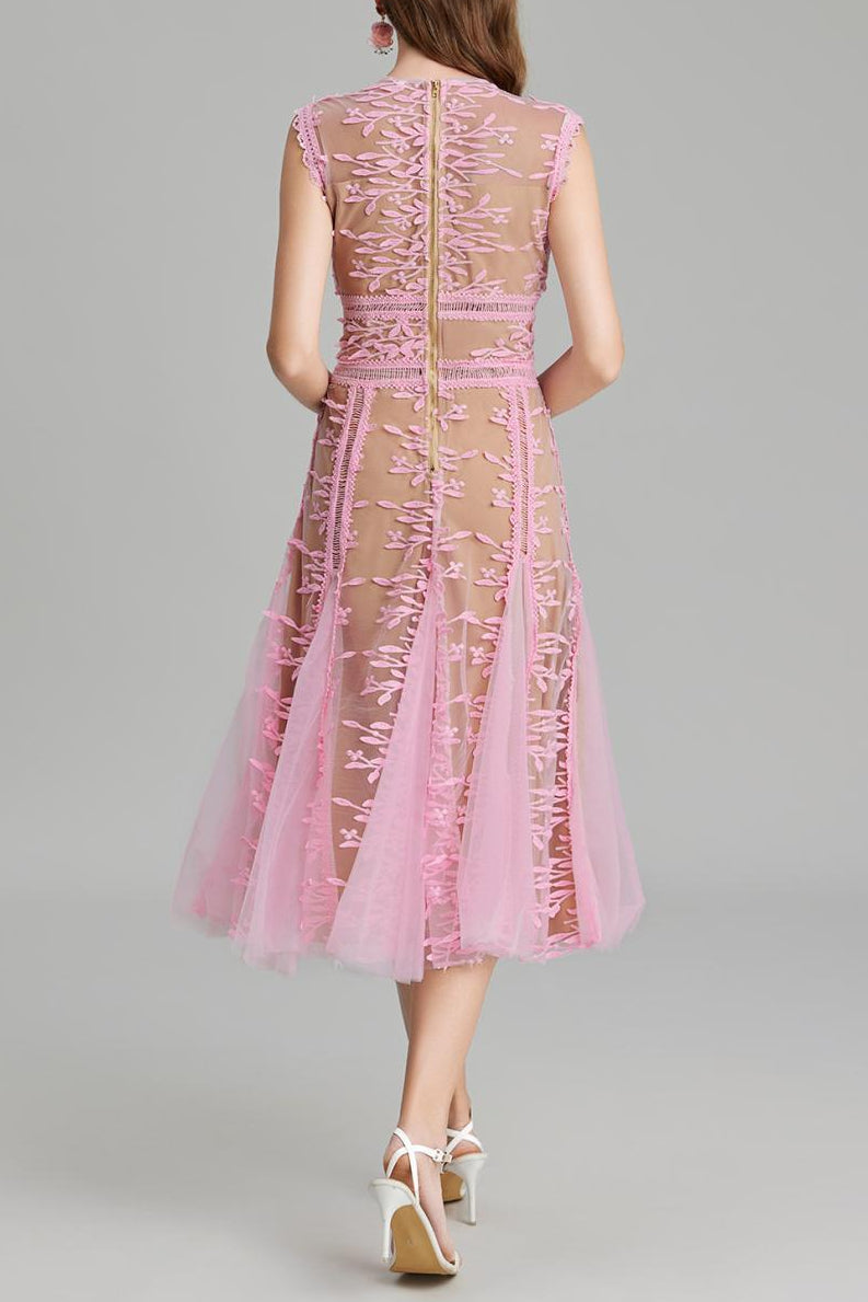 PHOENIX 3D LACE MIDI DRESS IN PINK