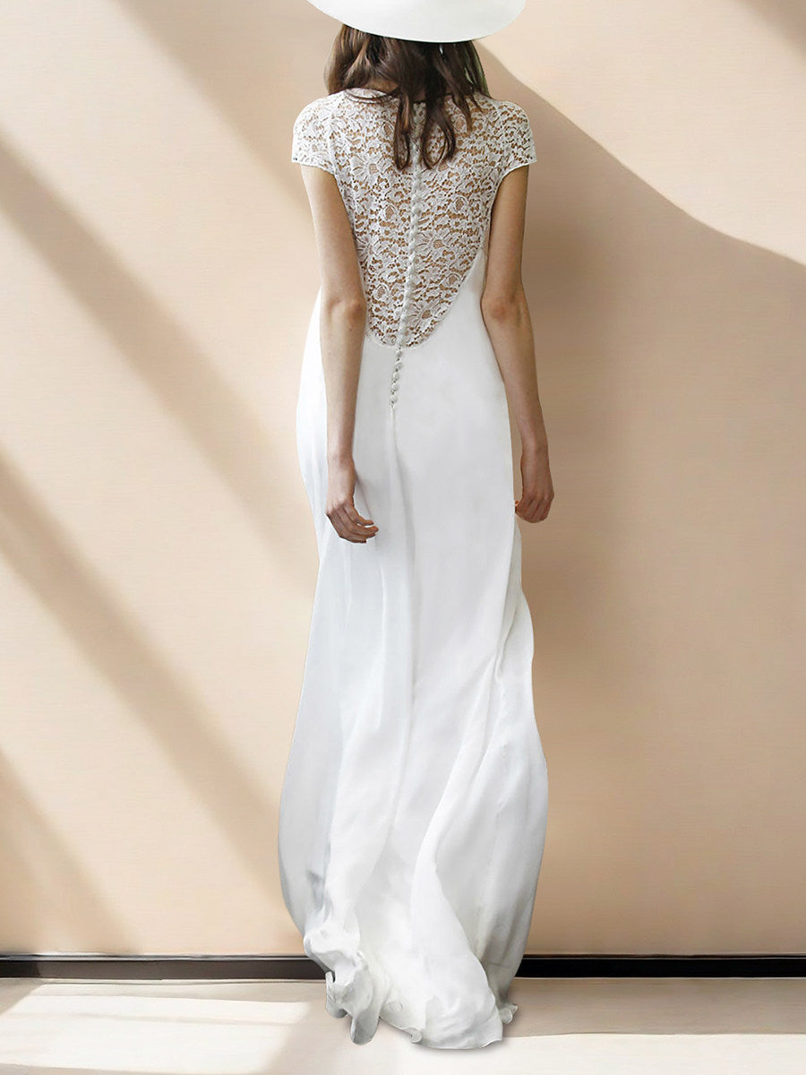 WHITE LACE V-NECK MAXI DRESS FOR WEDDING