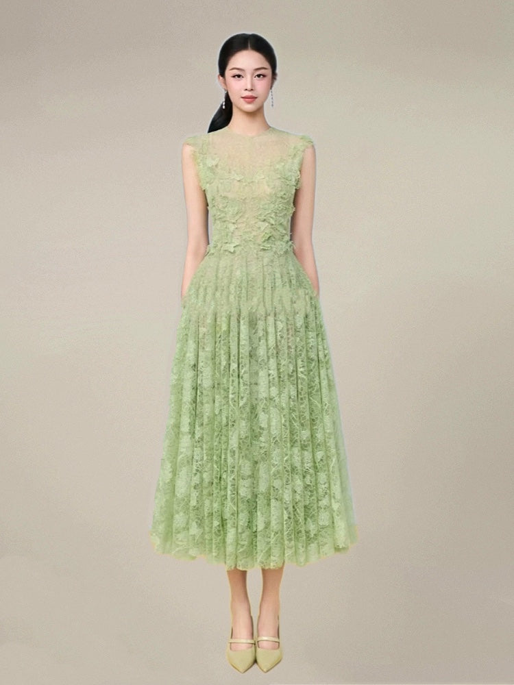 JENNIFER GREEN LACE FLOWER MAXI DRESS