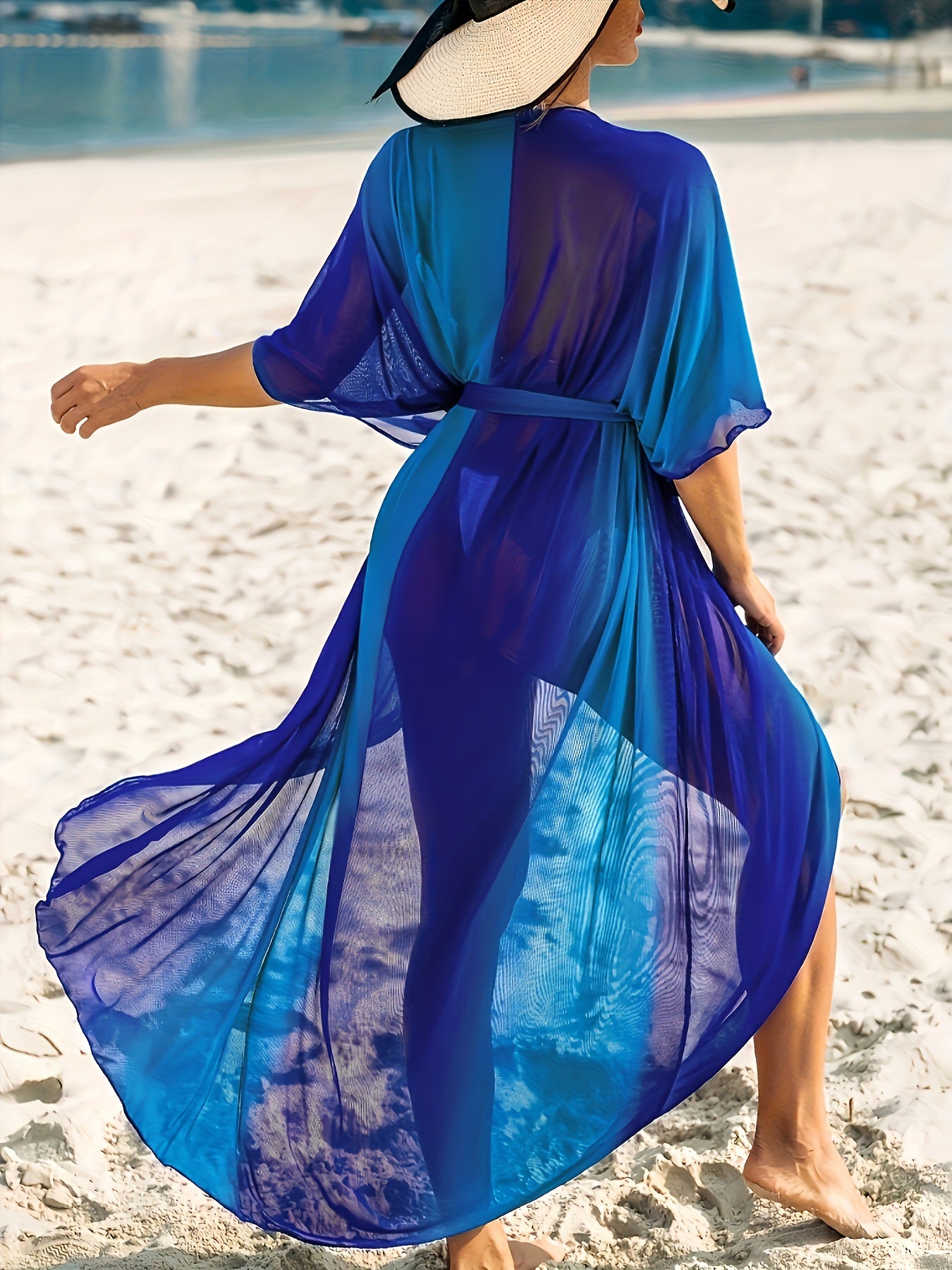 SLIMMING PLUS SIZE BEACH COVER-UP - BLUE