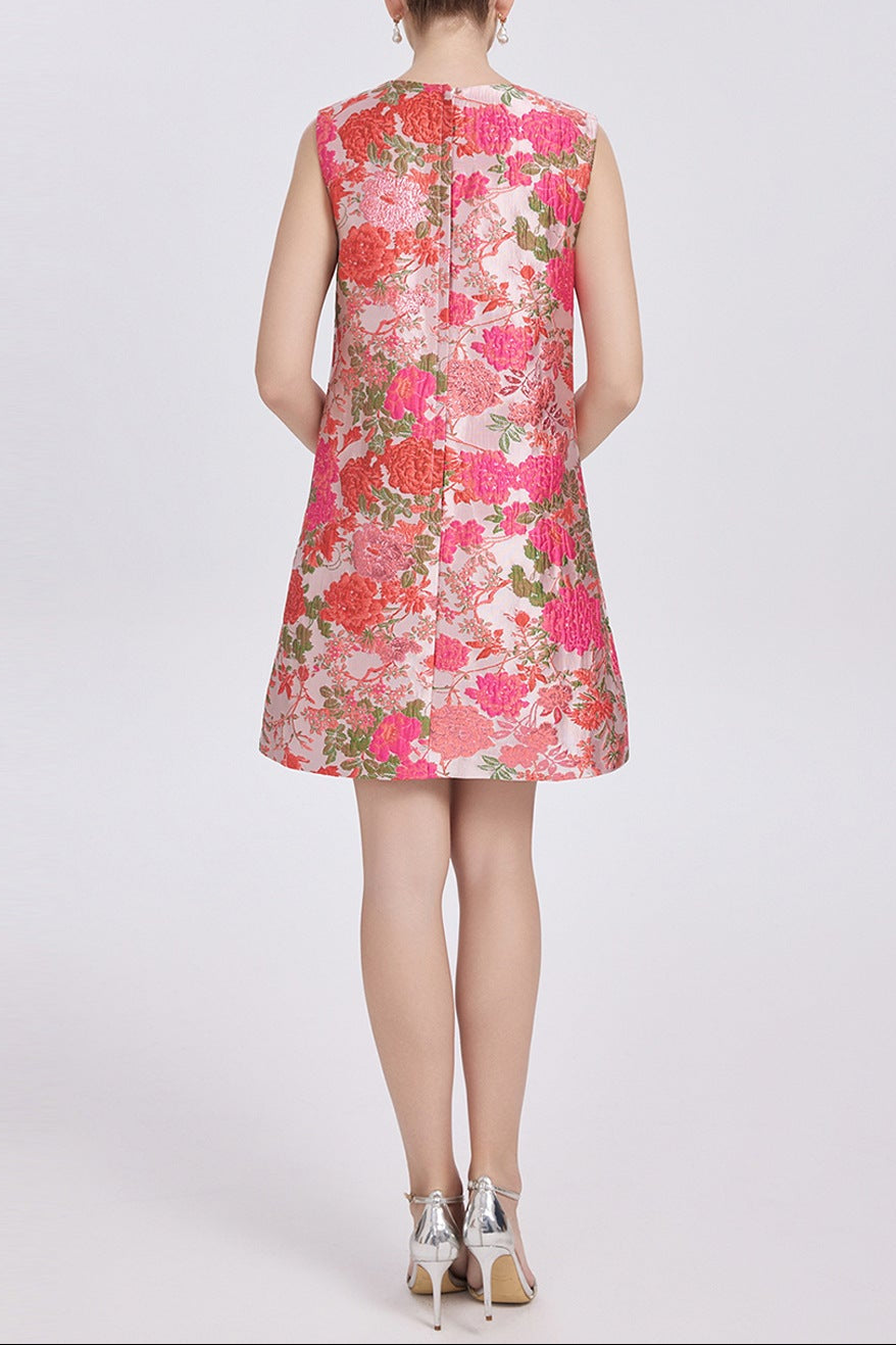 HILARY FLORAL EMBROIDERY SLEEVELESS MINI DRESS