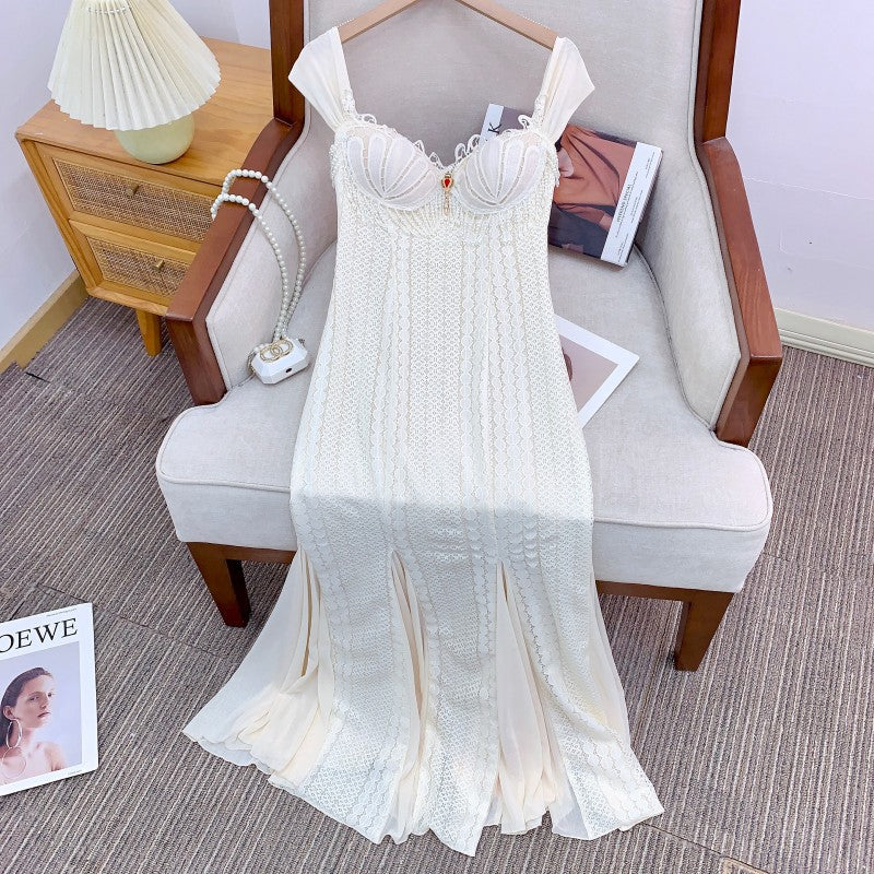 ATALANTA EMBELLISHED FLARED MIDI DRESS CREAM WHITE