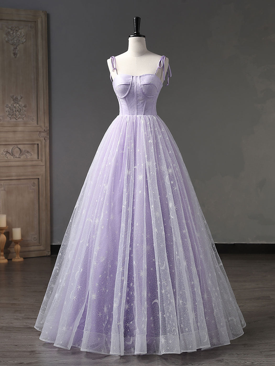 A-LINE TULLE PURPLE PROM GOWN