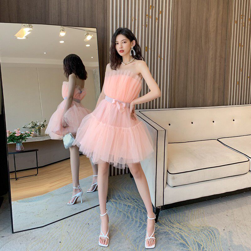 FREDERICA BOW-ACCENT WAIST DRESS - PINK