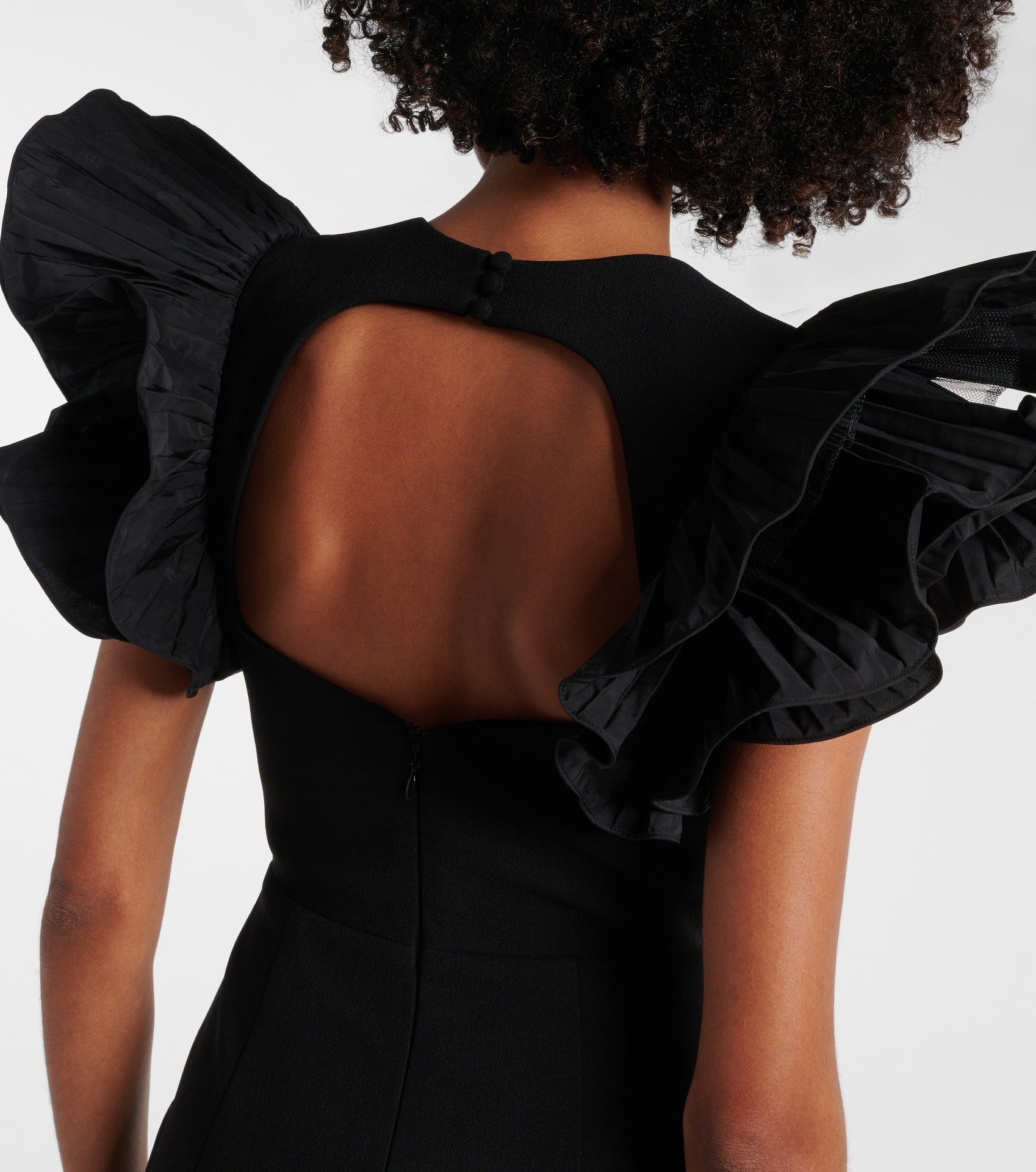 BLANCHE RUFFLE CREPE MIDI DRESS BLACK