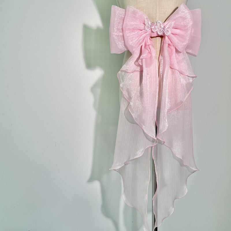 WHITE SHIMMER ORGANZA BOW BRIDAL WAIST SASH
