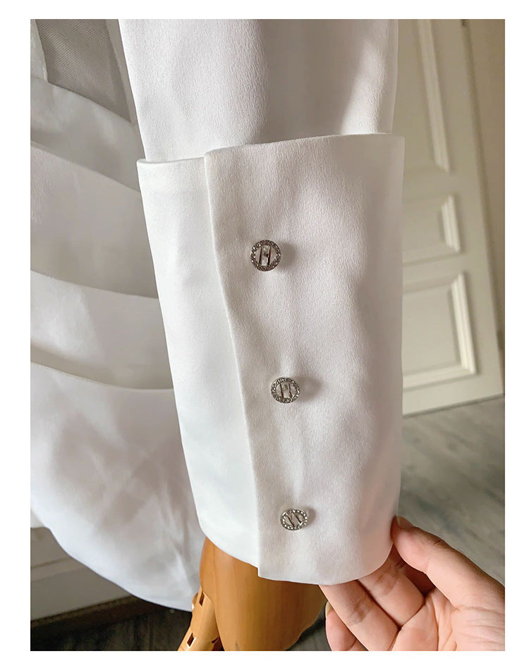 ALYSSA WHITE SEE-THROUGH FISHBONE BLAZER MINI DRESS