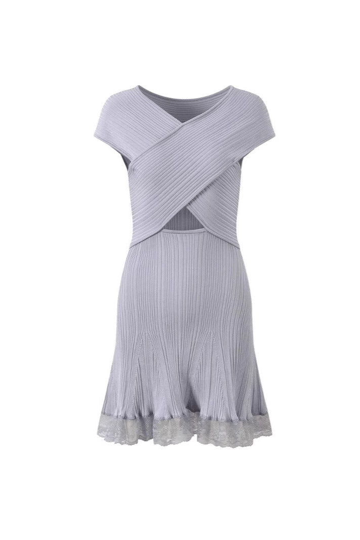 BLUE LACE CUTOUT MINI DRESS FOR PARTY