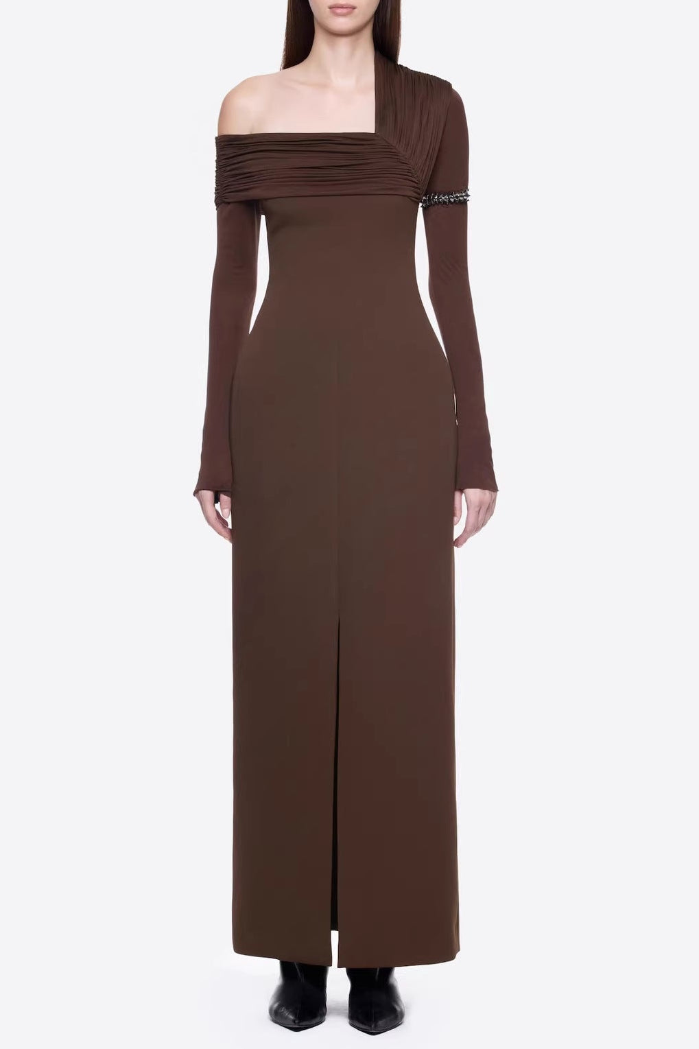 O1CN01ibn2JG1DRbUDClQTE__2203467220213-0-cib MAUD ONE-SHOULDER PLEATED MAXI DRESS BROWN