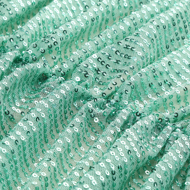 BERTHA GREEN SEQUIN HIGH SLIT PLEATED MAXI DRESS