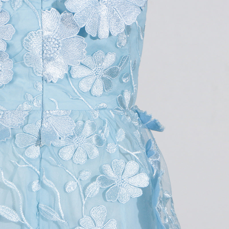 SELENE 3D FLOWER TIERED MAXI DRESS BLUE