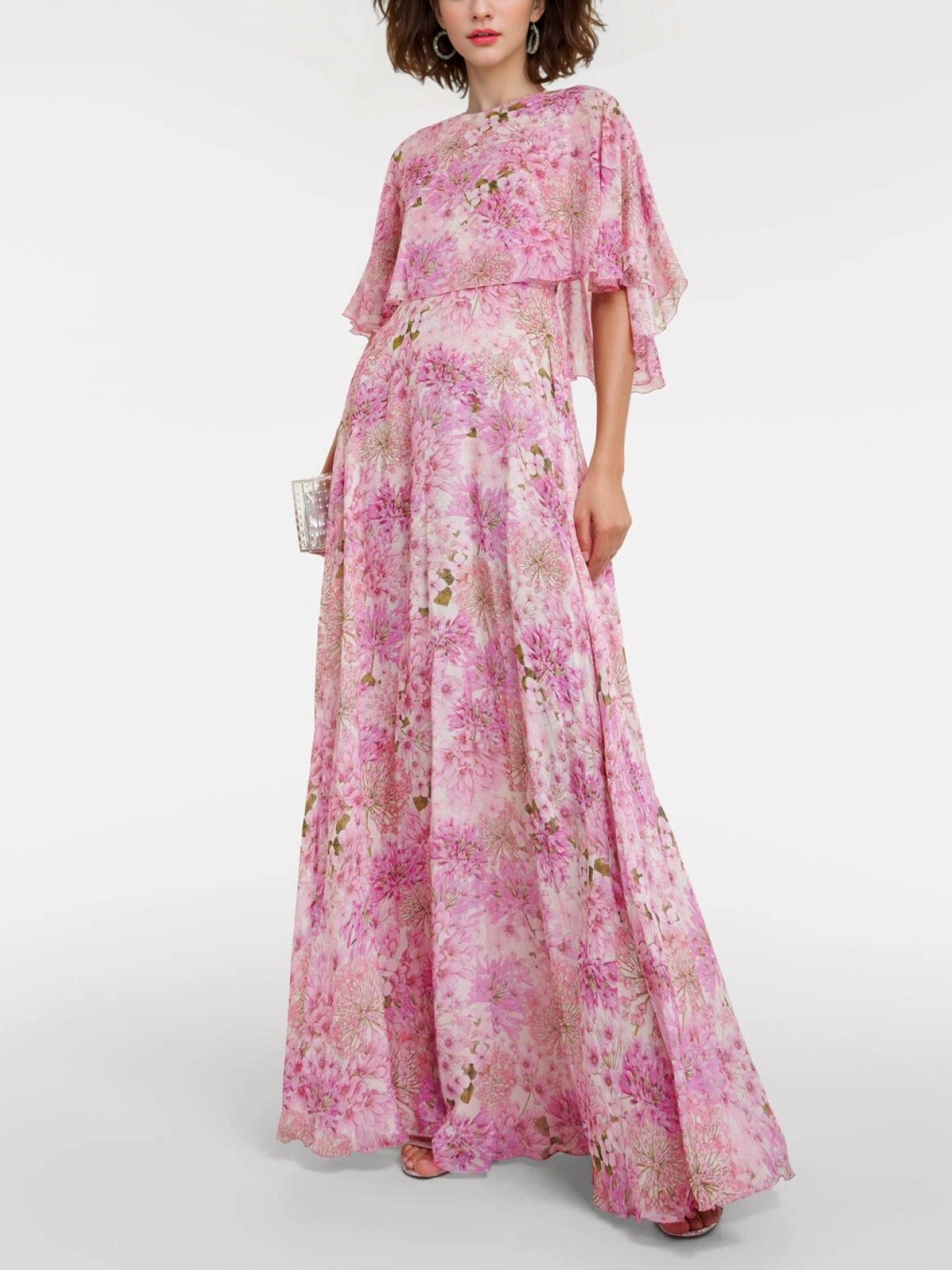 PINK FLORAL MAXI DRESS FOR WEDDING GUEST