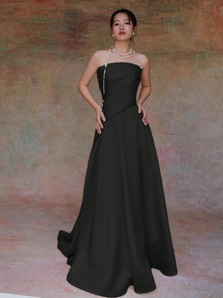 LYDIA WHITE SATIN STRAPLESS MAXI TRAIN WELCOME GOWN